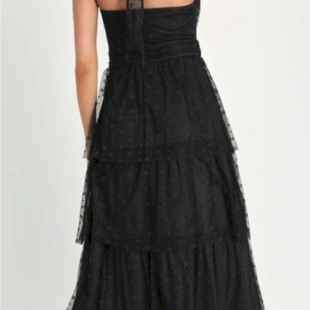 Lulus Positively Precious Black Mesh Halter Midi Dress Size M NWOT - Picture 3 of 11